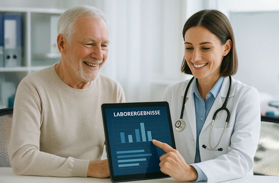 Ein Patient lässt sein biomedizinisches Alter mit dem ChronoVital-Index von Labor Dr. Bayer messen