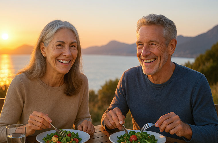 Labordiagnostik für ein längeres gesundes Leben: Älteres Paar beim Abendessen